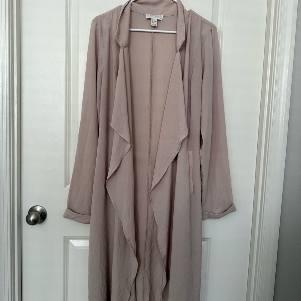 Forever 21 Beige Flowy Belted Cardigan Duster